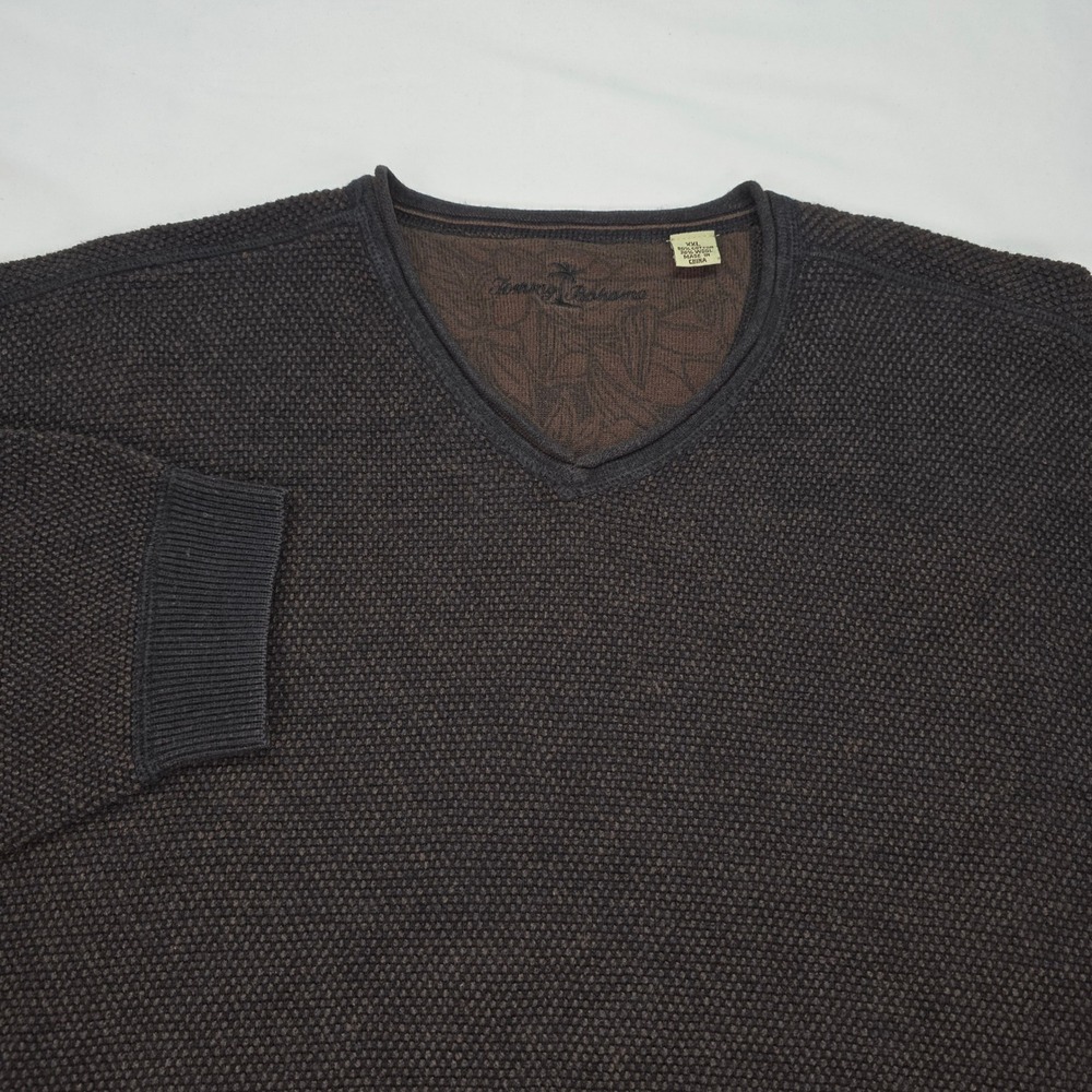 Tommy Bahama Mens XXL‎ V-Neck Sweater Brown Cotton Wool Blend Textured Knit